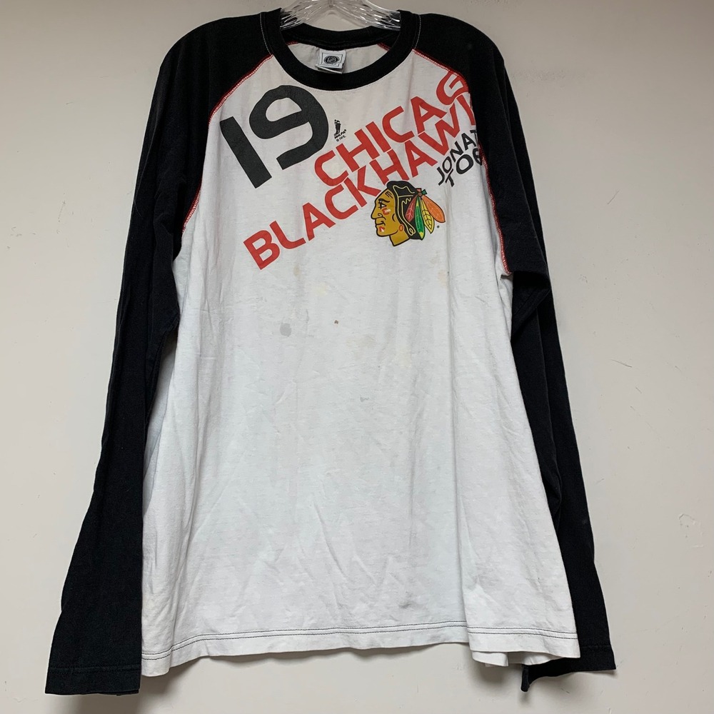 NHL Chicago Blackhawks Jonathan Toews Shirt Mens 2XL White Black Good Raglan Tee